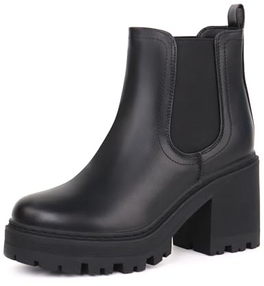 JABASIC Chelsea Boots Damen Stiefel Plateau Klassische Stiefeletten mit Absatz (39,Black)