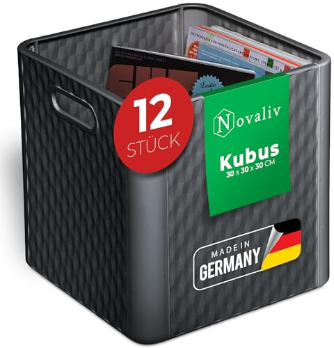 Novaliv 12x Box 30x30x30 cm Kunststoff Boxen für Kallax Regal Körbe 30x30 Aufbewahrungsbox als Faltbox 30x30 für Kisten