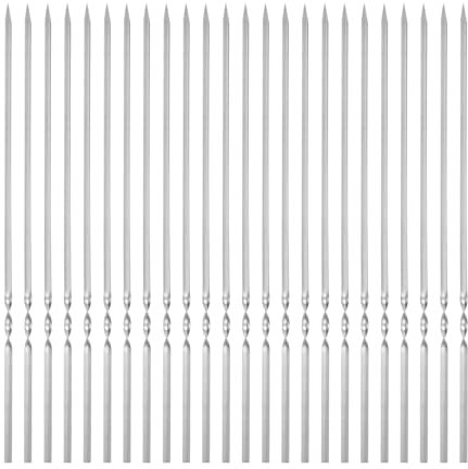 QUARKZMAN 24 piezas de Brochetas de Metal 35cm x 5mm x 1.4mm Palitos Planos de Acero Inoxidable Reutilizables para Barbacoa al Aire Libre Parrilla de Barbacoa para Carne, Camarones