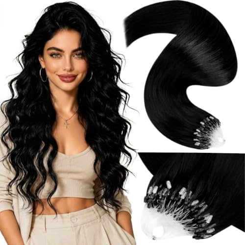 LaaVoo Microlink Hair Extensions Human Hair, Jet Black, 14 Inch 50g | Lightweight Cold Fusion Tip, Short Sraight Remy Hair for Women, Natural-Looking Blend, Add Length for Party