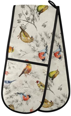 Doppelte Ofenhandschuhe, hitzebeständig, Winter, Gimpel, Vogel, doppelte Ofenhandschuhe, Topflappen, Hitzeschutz, Ofenhandschuhe für Zuhause, Küche, Backen, Kochen, Grillen, Mikrowelle