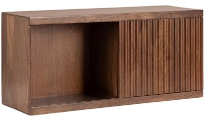 Kate and Laurel Furrow Modern Wooden Sliding Ribbed Door Wall Cabinet; 30 x 10 x 14; Black; Decorative Storage Cabinet with Sliding Door for Use as Floating Nightstand or Floating TV Shelf