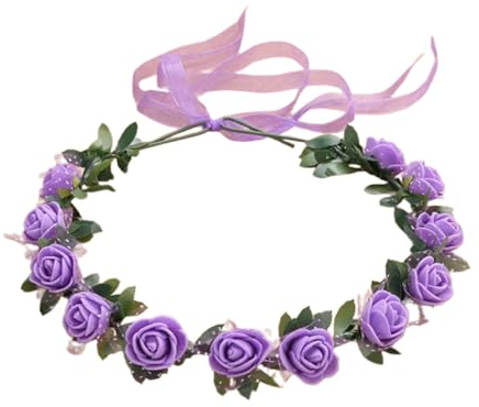 LXJLXD Blumenstirnbänder für Damen, Braut, Blume für Hochzeit, Party, Zubehör, Blumengirlanden, Haarkranz, Blumenstirnbänder (lila)