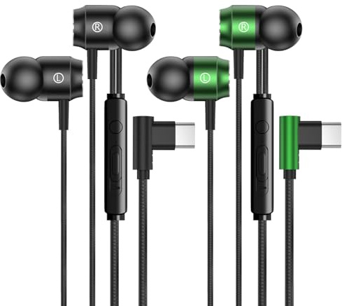 MUNSKT Casque USB C pour iPhone 16Pro Max, écouteurs filaires USB C pour Samsung Galaxy S24 Ultra, casque compatible avec OnePlus 10T/10 Pro, iPad Pro/Mini 6/Air (noir et vert aurore)