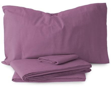 Morbidissimi Set Lenzuola Completo Letto in Flanella 100% cotone felpato Tinta Unita per letto Matrimoniale [ Malva]