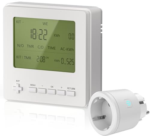 Wothfav Presa Temporizzata Elettronica con Misuratore Consumo, Spina Timer Programmabile per 7 Giorni/19 ON-OFF, Presa Timer con Display LCD, Misura Consumo per Elettrodomestici, Conto alla Rovescia