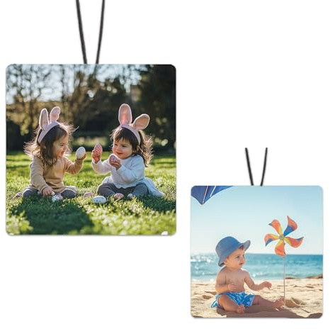 Personalisierter Auto Lufterfrischer mit Dein Foto, Duftbaum Auto Personalisiert, Foto Spiegelanhänger Auto Duft, Doppelseitiger Druck, Geschenke für Auto, Zuhause (Quadrat, Meer)