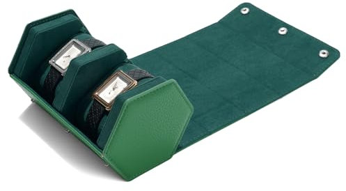 Oirlv Hexagonal En Cuir PU 2 Fente Etui Montre,Boite Montre,Étui De Rangement Montre,Etui Montre Voyage(Vert)