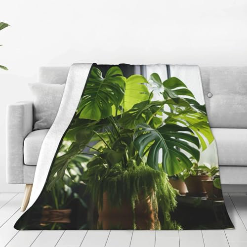 Monstera Deliciosa Banana Palm Print Ultra-Soft Micro Flannel Throw Blanket,Cozy Flannel,Soft Warm, Fluffy Fuzzy,Gifts