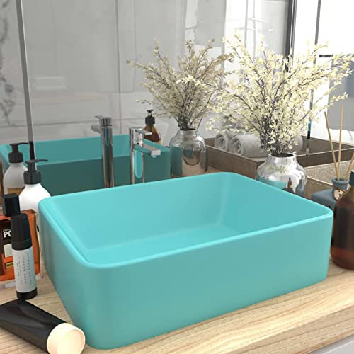 Xichuzi Luxus-Waschbecken, Aufsatzwaschbecken, Waschtisch, Aufsatzwaschtisch, Wash Basin, Badmöbel, Bathroom Sink, Matt Hellgrün 41x30x12 cm Keramik
