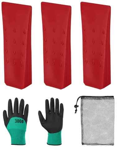 QUARKZMAN Cunei da Abbattimento in Plastica 3pz Cuneo Anteriore ABS 152 mm Cuneo Spaccalegna per Legna Cuneo per Alberi Legno con Guanti con Borsa per Chiave Percussione, Rosso