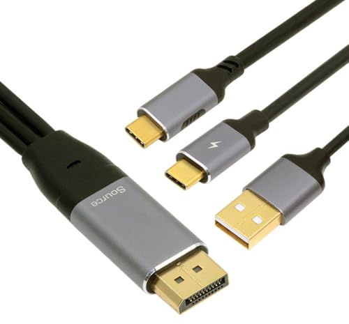 NFHK Câble DisplayPort vers USB-C 4K à 60 Hz avec alimentation USB, prise en charge de l'écran tactile pour hôte connecté à un écran portable/lunettes VR 2,0 m