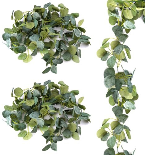 2 Pezzi Ghirlande Artificiali di Eucalipto 1,8 M, Foglie Finte per Decorazioni Decorazione di Vite Verde, Ghirlanda di Eucalipto Artificiale per Matrimoni, Tavoli All'aperto, Decorazioni per La Casa