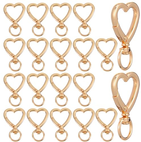 CIATBYYJ Schlüsselanhänger in Herzform, goldfarben, Metallfedern, stabiler Herz-Schlüsselanhänger-Clip, Hardware-Zubehör für Handtasche, DIY, Taschen, Schlüssel, Ringe und Kartenhalter, Basteln