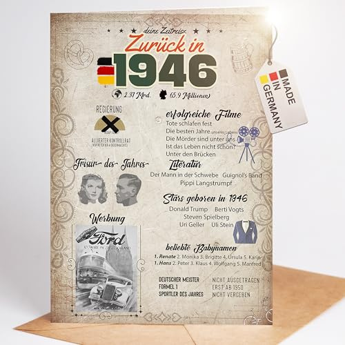 myDreamwork® Besondere Geburtstagskarte 80 Inkl. Umschlag | 1946 Jahrgang Geschenk | Karte 80 Geburtstag Frau – Geburtstagskarte 80 lustig | 80. Geburtstag Mann – DIN A6