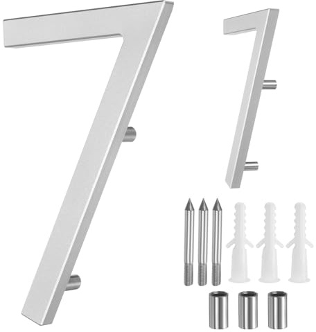 sourcing map Floating House Numbers, 5 Inch Solid Aluminum Modern Address Number for Outside with Nails Kit for Home Street Office Mailbox Sign(Number 7, Silver)