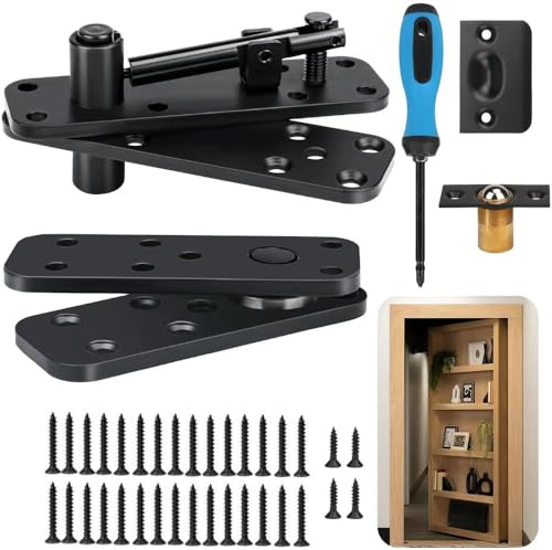 Wotendy Cerniere Per Porta a Scomparsa, Cerniera Per Porta Carichi Pesanti in Acciaio Inossidabile per Libreria a Scomparsa, Pivot a 360 Gradi, Nero