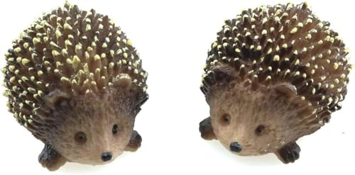 Nlinlin Lot de 2 mini figurines de hérisson vivantes en résine - Figurines d'animaux - Sculptures d'animaux domestiques - Fée sauvage - Décoration de jardin miniature - Accessoires pour micro paysage