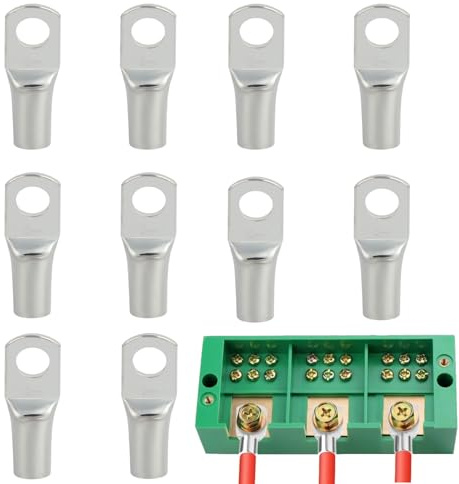 Kabelschuhe Set,10 Rohrkabelschuhe 50 mm² Loch-Ø M8 | Unisolierte SC Kabel-Verbinder aus Kupfer verzinnt,SC50-8 Rohrkabelschuh,Heavy Duty Ringkabelschuh, 50-8 Cable Lugs