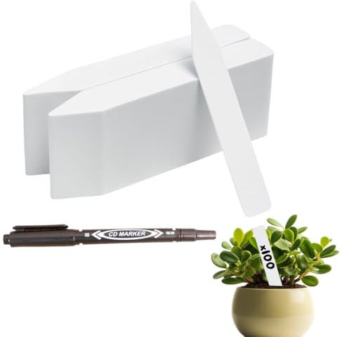 CULTIVEA® Lot de 100 Étiquettes Jardin Potager + Marqueur – Étiquettes Plantes Extérieur en Plastique Blanc 10x2cm | Waterproof, Réutilisables et Faciles à Écrire pour Semis & Fleurs