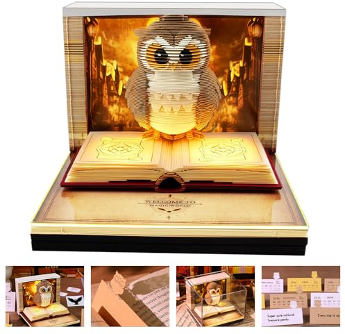 Weciau 3D Calendar 2026, Owl-Shaped Weekly Tear Away Calendar with LED Light, Time Piece Calendars, DIY Paper Carving Art Notes, 3D Memo Pad for Thanksgiving Christmas Housewarming Desktop Decoration