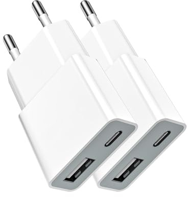 Bestwist 5W USB-Ladegerät - 2er Pack Stückultradünner Ladeadapter (5V 1A) – 2 Ports: USB-C + A – Kompatibel mit iPhone, eBook-Readern,elektrischen Zahnbürsten, Playern & Smartphones– Weiß