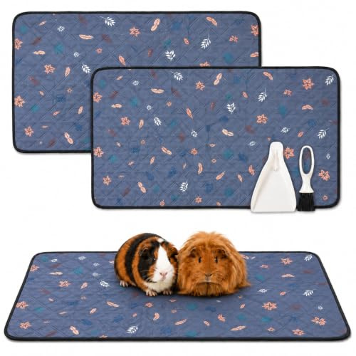 Guinea Pig Cage Liners 2 Pack, Washable & Reusable, 61x120cm + Dustpan Set | Absorbent quilted top, non-slip backing; perfect fit for Midwest cages; soft alternative to fleece; pee pad for small pets