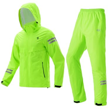 ROCKBROS Cykel regndräkt män kvinnor, vattentäta regnkläder regnjacka regnbyxor reflekterande, för cykling MTB motorcykel pendling vandring utomhus, Neongrön, 4XL