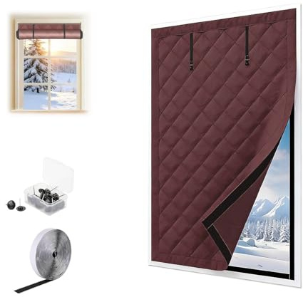 Kit De Aislante Termico Ventanas Protege del Frio Y Calor Cortinas Opacas Termicas,60 70 90 100 170cm Cubierta para Invierno,Película de Aislamiento Térmico para Ventanas(Marrón,50x50cm)