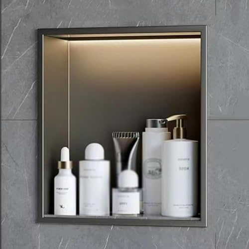 LED-belyst nischhylla i rostfritt stål for infälld dusch(Grigio,32x32x12.5cm)