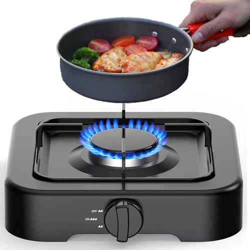 Fornello a gas portatile da campeggio, 2,2 kW, bruciatore singolo, con controllo della temperatura regolabile e accensione automatica, ideale per patio, campeggio e barbecue