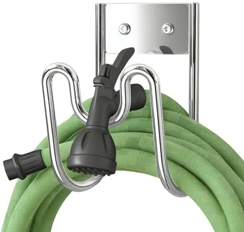 Garden Hose Holder Stainless Steel, Wall Mounted Hose Hanger for Garden, Garage, Patio, Anti-Rust & Sturdy Wall Bracket for Water Hose Extension Cords