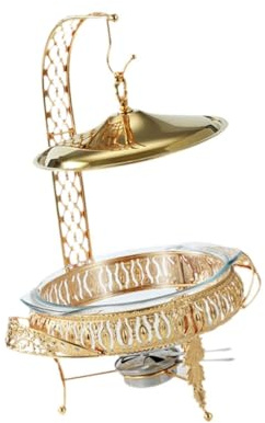 YIXANNX Buffetwärmer mit Chafing Dish Set aus hochwertigem Metall und Glas. Geeignet für den Innen und Außenbereich. Das hochwertige Borosilikatglas des Speisenwärmers ist