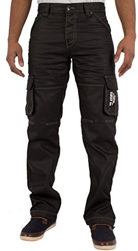 ENZO Mens Designer Cargo Combat Denim Jeans Pants All Waist Size Black Coated 34 W X32L