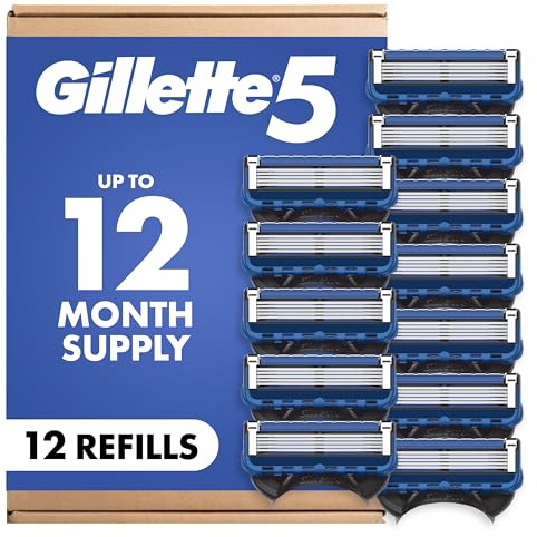 Gillette 5 Men's 5-Blade Razor Blade Refills, 12 Count