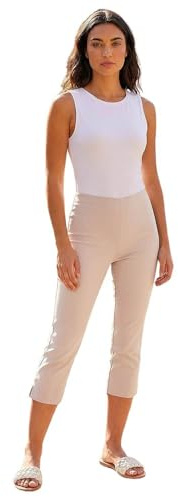 Roman Cropped Trousers for Women UK Ladies Capri Leggings Summer Pants Short Crop Stretch 3/4 Length Three Quarter Pedal Pusher Clothes Elasticated Bengaline Cut Off
