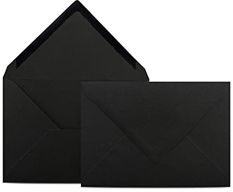 50 kuvert DIN C6 svart – 11,4 x 16,2 cm – kuvert med 80 g/m² våtlimning, spetsig klaff – kuvert utan fönster – Colours-4-you