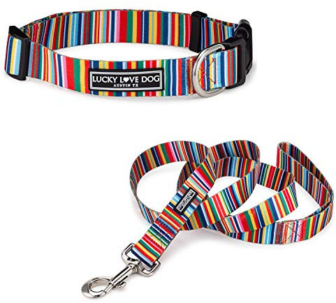 Lucky Love Dog Hundehalsband mit einfacher Klickschnalle und Leine, langlebig und bequem für männliche und weibliche Hunde, Haustierhalsband für kleine bis große Hunde, sichere Passform