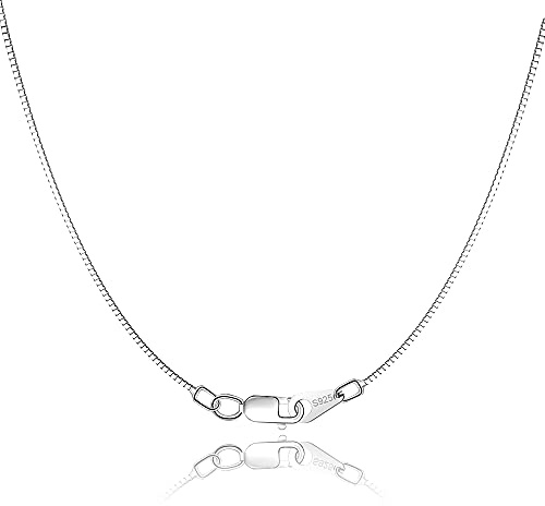 Jewlpire 925 Sterling Silver Chain for Women Girls 0.8mm Box Chain Lobster Claw Clasp - Italian Necklace Chain - Super Thin & Strong - Friendly Price & Quality 22 Inch