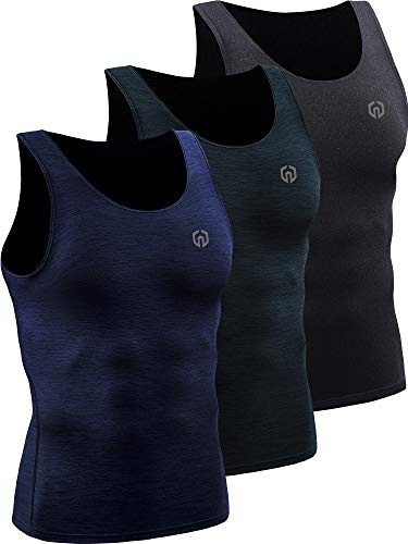 NELEUS Men's 3 Pack Dry Fit Compression Tank Top Tight Muscle Shirts,5074,Black (Grey)/Slate Gray/Navy,XL
