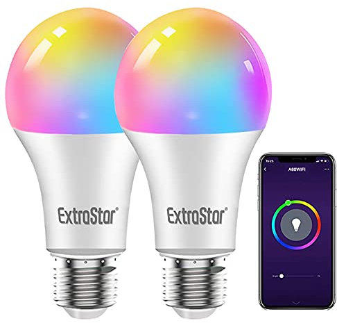 Lampadine Alexa Led E27 WiFi Lampadina Smart,EXTRASTAR Lampadine Intelligenti 10W 1000Lm Luci Calde/Fredde e 16 Milioni di Colori, Compatibile Con Alexa, Google Home e con timing- Pacco da 2