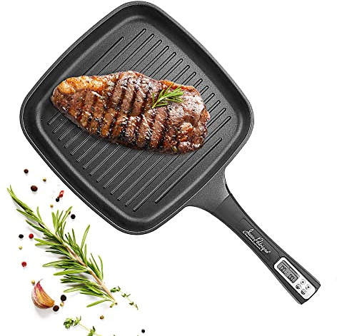 Jean-Patrique Grill Pan with Built-in Handle Thermometer Frying Nonstick Griddle Steak Pan for Stovetop Grill Bacon Frying Pans Skillet for Gas Induction Ceramic or Electric Hobs