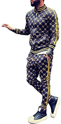 Mens Hip Hop Tracksuit 2 Piece Casual Pants Jacket Sweatsuit Sweatshirt Activewear Set (Yellow,XL=US M)