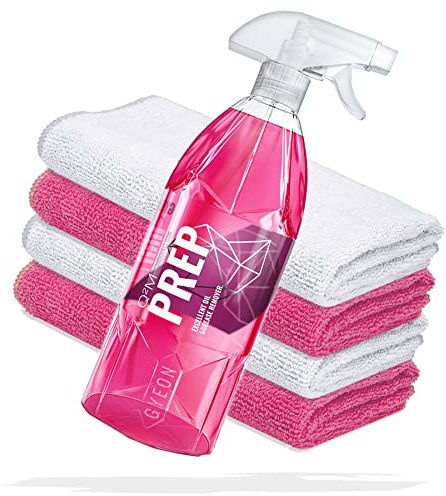 detailmate Auto Lackvorbereitung Set: GYEON Q²M Prep Vorreiniger 1 Liter + 2X Premium Microfasertuch 320 GSM 40x40cm weiß + 2X Premium Microfasertuch 320GSM 40x40 cm pink