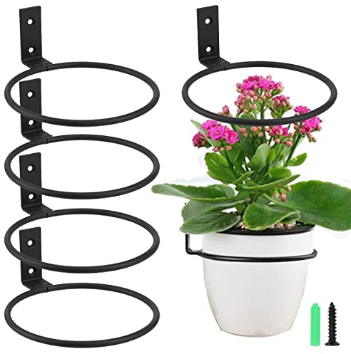 AYSUM 8 Inch Flower Pot Holder Ring 6 Pack Wall Mounted Plant Holder Ring Metal Black Hanging Basket Bracket for Home Garden Indoor Outdoor Plants Planters