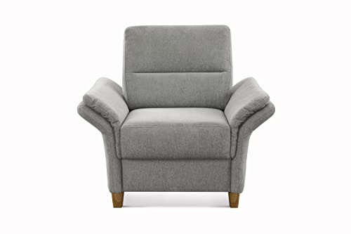 CAVADORE Sessel Wyk / Polstersessel im Landhausstil mit Federkern + Holzfüßen / passend zur Garnitur Wyk / 97 x 90 x 89 / Chenille, Hellgrau