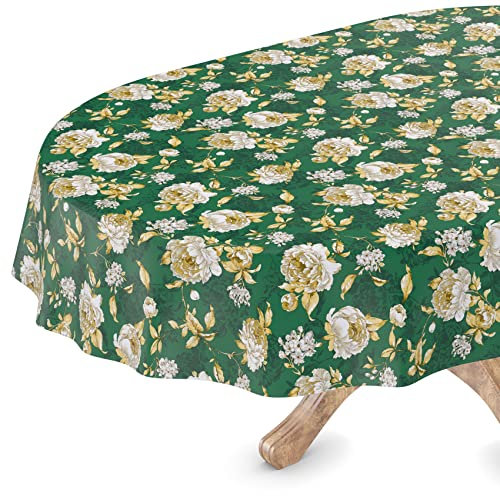 Tischdecke abwaschbar Wachstuch Wachstuchtischdecke Oval 140 x 240cm Schnittkante Alexandra Grün pflegeleicht