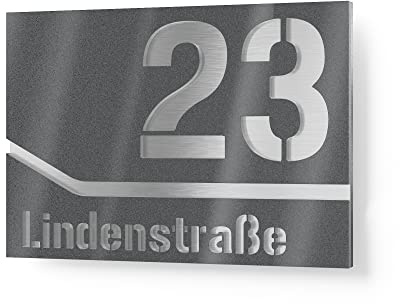Graviers Design targhetta due righe per esterni – 380x264 mm, antracite metallizzato, acciaio inox V2A (AISI 304), numero + testo personalizzabili