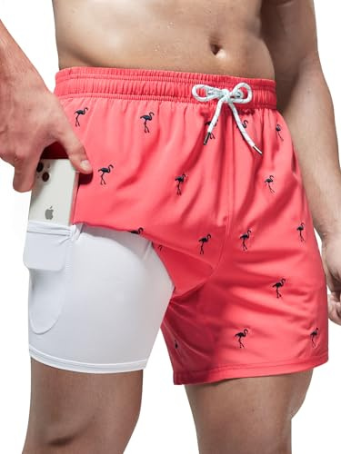 Arcweg Short de Bain pour Homme 2 en 1 avec Boxer doublé pour Homme avec Doublure de Compression Short de Plage à séchage Rapide Flamant L(EU)