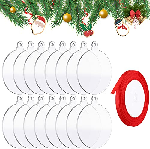 YXHZVON Adornos Navideños Acrílicos, 16 Piezas Colgantes Navideños Decoraciones Circulares para Árboles, Adornos Transparentes para Árboles de Navidad DIY